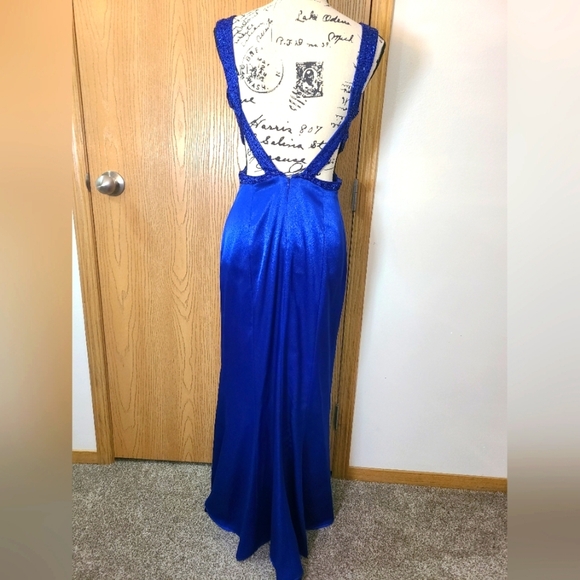 Vintage 90s y2k simple satin beaded cutout square neckline prom formal dress - Picture 4 of 8